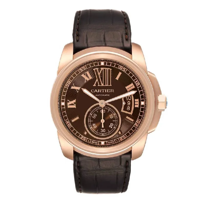 Cartier Watches for Luxury and Precision –Cartier Calibre de Cartier 42mm Watch - Ref: W7100007 - Brown Roman Dial in 18K Rose Gold Case, Brown Leather Strap