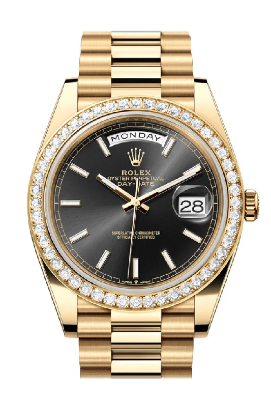 Find Your Perfect Rolex Watch for Every Moment –Rolex Day-Date 40 Bright Black Dial Diamond Bezel Yellow Gold President Men's Watch 228348RBR 228348