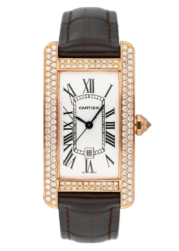 Shop Cartier Watches for Unmatched Quality –Cartier Tank Americaine WB704751 Diamond 18K Rose Gold Ladies Watch