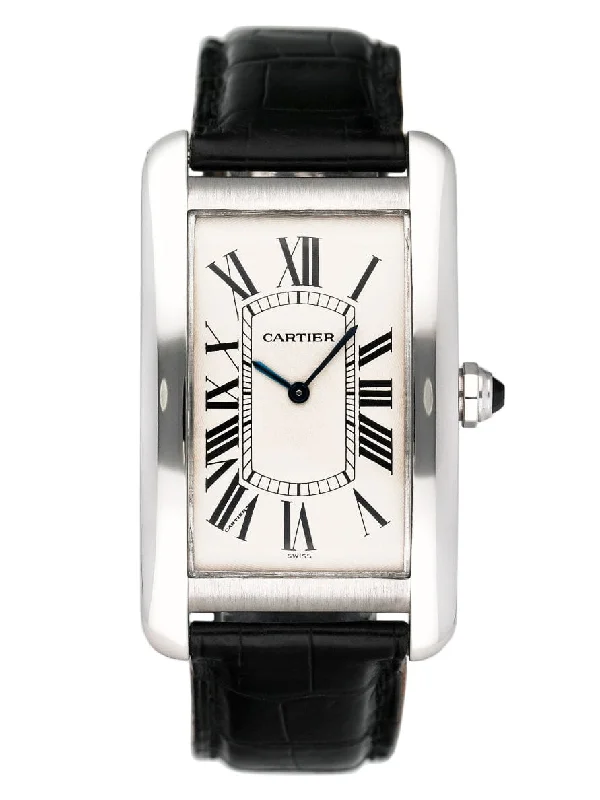 Shop Cartier Watches for Impeccable Craftsmanship –Cartier Tank Americaine Large W2601651 Platinum Mens Watch