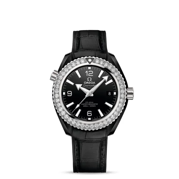 Omega Watches: Designed for the Elite Collector –Omega Seamaster 40mm Watch - Ref: 215.98.40.20.01.001 - Black Index Dial & Diamond Bezel, Black Leather Strap