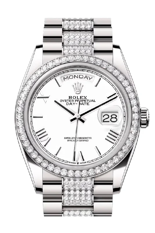 Find Rolex Watches That Will Last a Lifetime –Rolex Day Date 36mm White Roman Dial Diamond Bezel White Gold President Diamond Bracelet 128349RBR