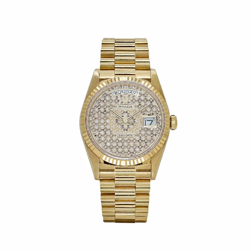 Rolex Watches: Swiss Quality and Precision –Rolex Day-Date 18238 Yellow Gold Skeleton Pavè Diamond Dial