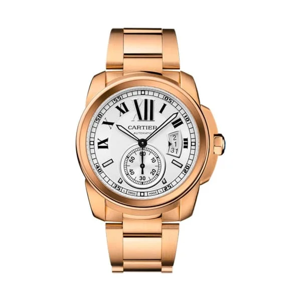 Shop Cartier Watches Online –Cartier Calibre de Cartier 42mm Watch - Ref: W7100018 - Silver Roman Dial, 18K Rose Gold Bracelet