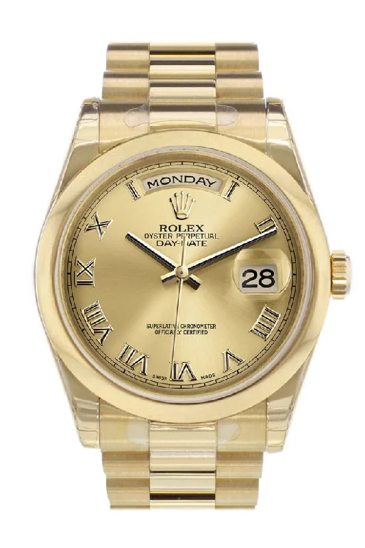 Swiss Rolex Watches for Precision Lovers –Rolex Day-Date 36 Champagne Roman Dial President Yellow Gold Watch 118208