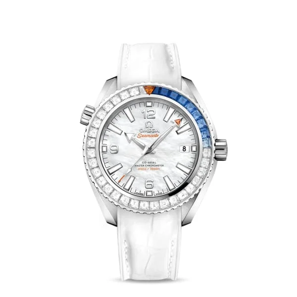 Omega Watches: Perfect for Every Discerning Collector –Omega Seamaster 40mm Watch - Ref: 215.58.40.20.05.001 - White Mother of Pearl Index Dial & Diamond Bezel in 18K White Gold Case, White Leather Strap