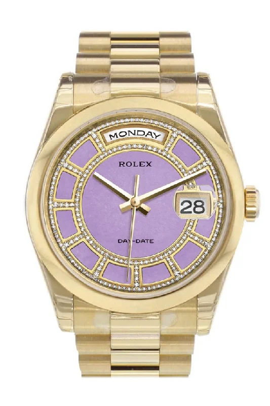 Rolex Watches with Superior Quality –Rolex Day-Date 36 Carousel lavender jade Diamonds Dial President Yellow Gold Watch 118208