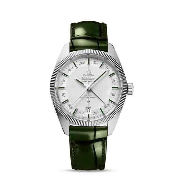 Omega Watches: Precision and Style in Every Model –Omega Constellation 41mm Watch - Ref: 130.93.41.22.99.002 - Grey Index Dial & 950 Platinum Fluted Bezel, Green Leather Strap