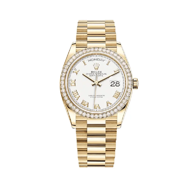 Rolex Watches: Perfect for Every Taste –Rolex Day-Date 128348RBR Yellow Gold Diamond Bezel White Dial