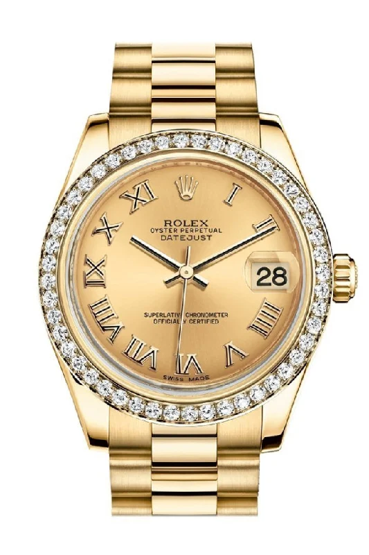 Rolex Watches: Luxury Timepieces for the Modern Age –Rolex Datejust 31 Champagne Roman Dial Diamond Bezel 18K Yellow Gold President Ladies Watch 178288 Pre-owned