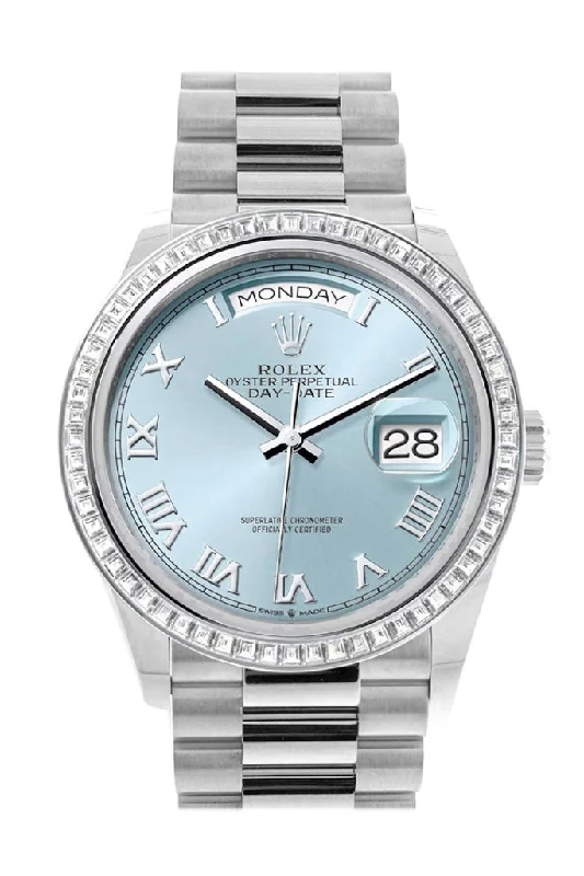 Find Rolex Watches That Will Last a Lifetime –Rolex Day-Date 36 Ice Blue Roman Dial Diamond Bezel Platinum President Watch 128396TBR