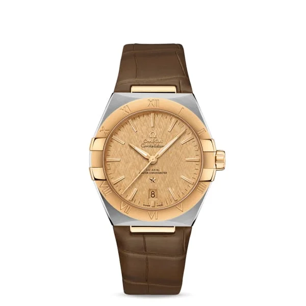 Find Exclusive Omega Watches for Sale –Omega Constellation 39mm Watch - Ref: 131.23.39.20.08.001 - Champagne Index Dial & 18K Yellow Gold Bezel, Brown Leather Strap