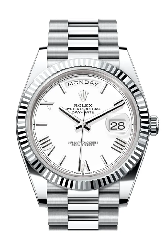 Rolex Watches with Precision Engineering –Rolex Day-Date 40 White Dial Fluted Bezel Platinum President Men's Watch 228236