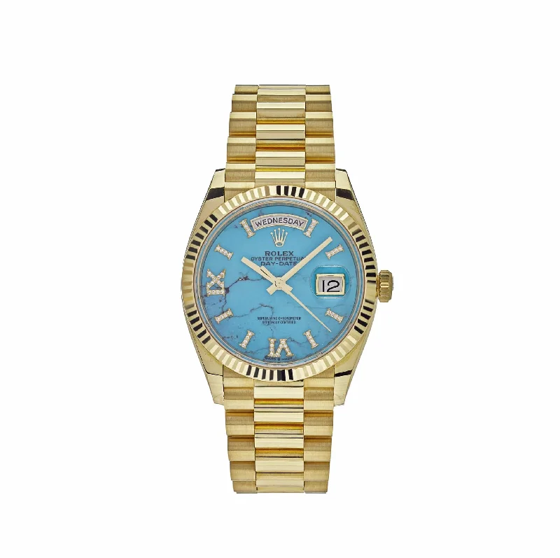 Rolex Watches: Where Luxury Meets Precision –Rolex Day-Date 128238 Yellow Gold Turquoise Diamond Dial (2024)