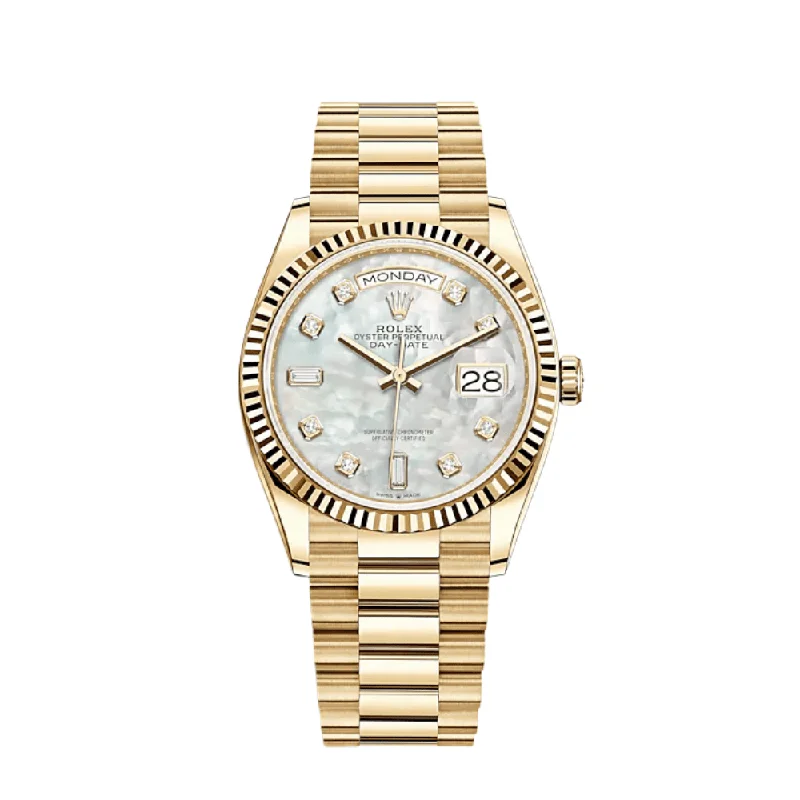 Discover the Latest Rolex Collections –Rolex Day-Date 128238 Yellow Gold Mother of Pearl Diamond Dial