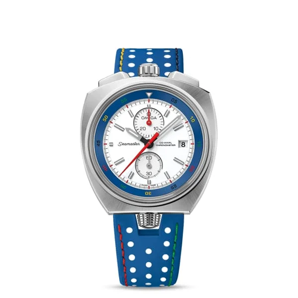 Omega Watches: Precision Timepieces for Every Wrist –Omega Seamaster 43mm Watch - Ref: 522.12.43.50.04.001 - White Chronograph Index Dial, Blue Leather Strap