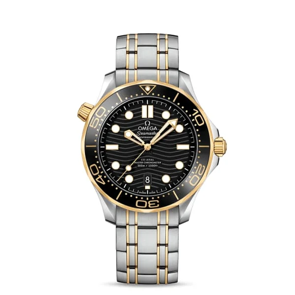 Discover Omega Watches for Classic Appeal –Omega Seamaster 42mm Watch - Ref: 210.20.42.20.01.002 - Black Index Dial, Two Tone Stainless Steel & 18K Yellow Gold Bracelet