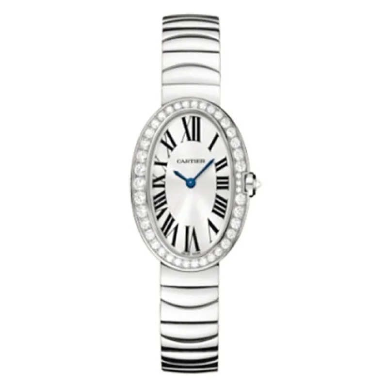 Explore the Latest Cartier Watches for Sale –Cartier Baignoire 31.6mm Women's watch - Ref: WB520006 - Silver Roman Dial & Diamond Bezel, 18K White Gold Bracelet