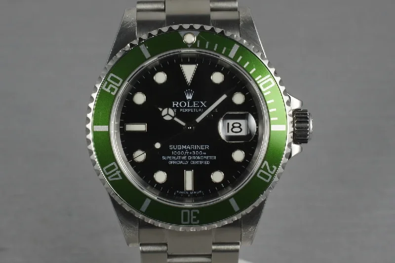 Shop Rolex Watches for Lasting Value –2006 Rolex Green Submariner 16610 LV with Box and Papers