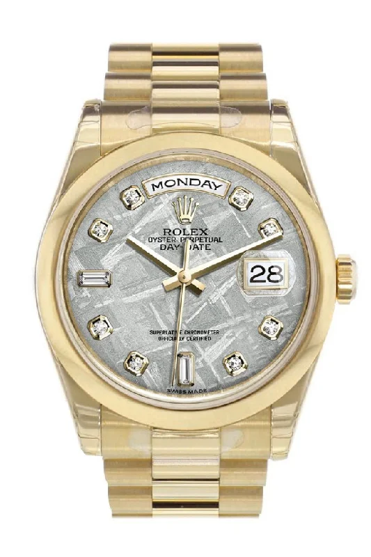 Timeless Rolex Watches Available Now –Rolex Day-Date 36 Meteorite set with Diamonds Dial President Yellow Gold Watch 118208