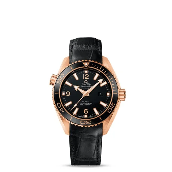 Shop Omega Watches for the Modern Luxury Collector –Omega Seamaster 38mm Watch - Ref: 232.63.38.20.01.001 - Black Index Dial in 18K Rose Gold Case, Black Leather Strap