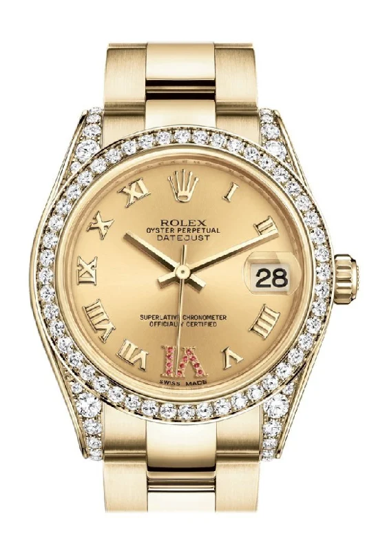 Rolex Watches: Legendary Style and Quality –Rolex Datejust 31 Champagne Large VI Rubies Dial Diamond Bezel Lug 18K Yellow Gold Ladies Watch 178158 Pre-owned