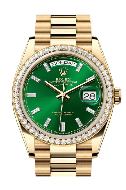 Timeless Rolex Watches for the Watch Enthusiast –Rolex Day Date 36mm Bright Green Diamond Set Dial Diamond Bezel Yellow Gold President Bracelet 128348RBR