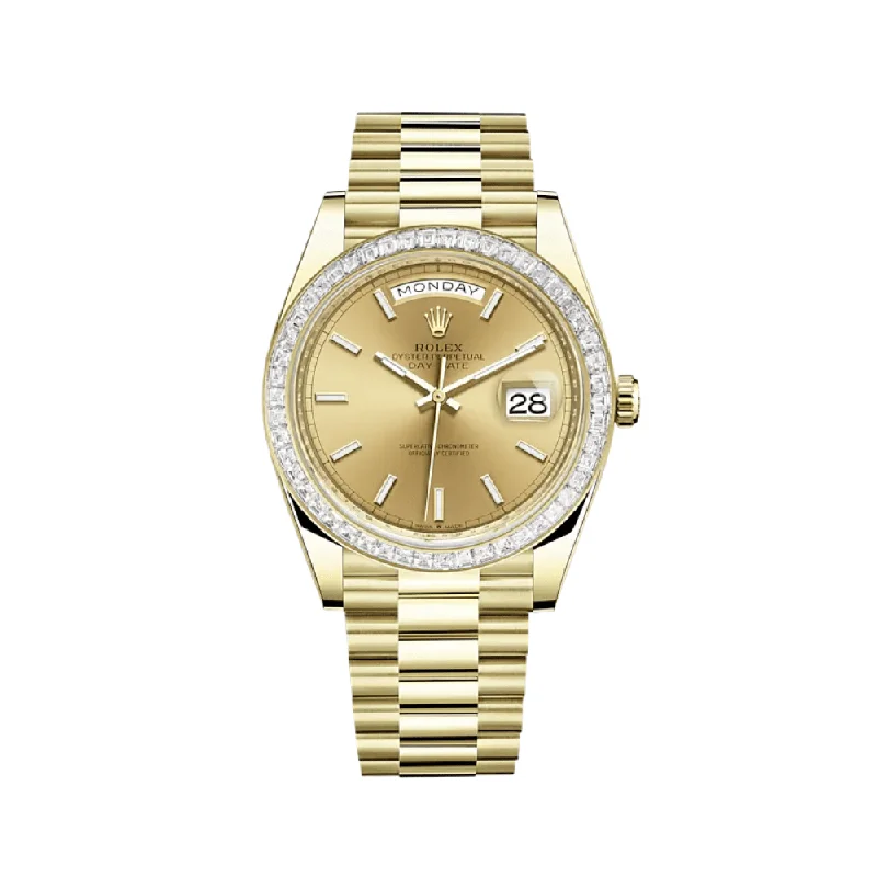 Shop Rolex Watches for Every Occasion –Rolex Day-Date 228398TBR Yellow Gold Diamond-Paved Bezel Champagne Dial