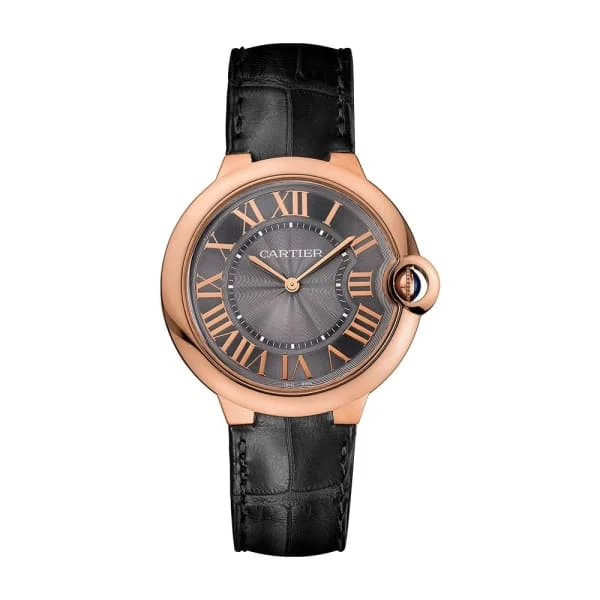 Shop Cartier Watches for Every Moment –Cartier Ballon Bleu de Cartier 40mm Watch - Ref: W6920089 - Grey Roman Dial in 18K Rose Gold Case, Black Leather Strap