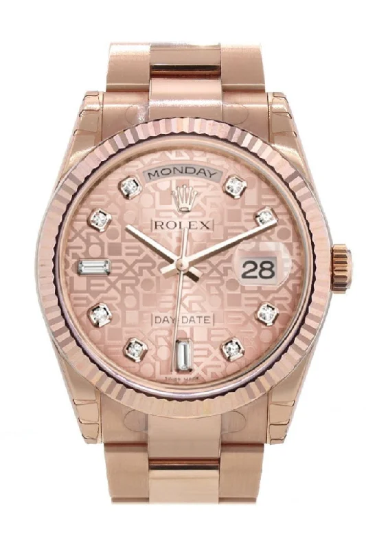 Explore Rolex’s Exclusive Timepiece Collection –Rolex Day-Date 36 Pink Jubilee design set with diamonds Dial Fluted Bezel Oyster Everose Gold Watch 118235