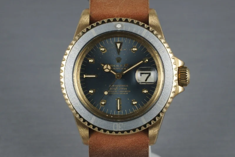 Shop Rolex Watches for Timeless Craftsmanship –1979 Rolex 18K Submariner 1680 with Faded Blue Dial and Bezel