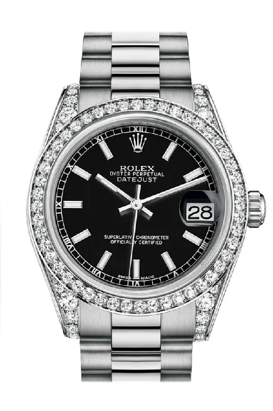 Shop Rolex Watches for Unmatched Style and Precision –Rolex Datejust 31 Black Dial Diamond Bezel Lug 18K White Gold President Ladies Watch 178159 Pre-owned