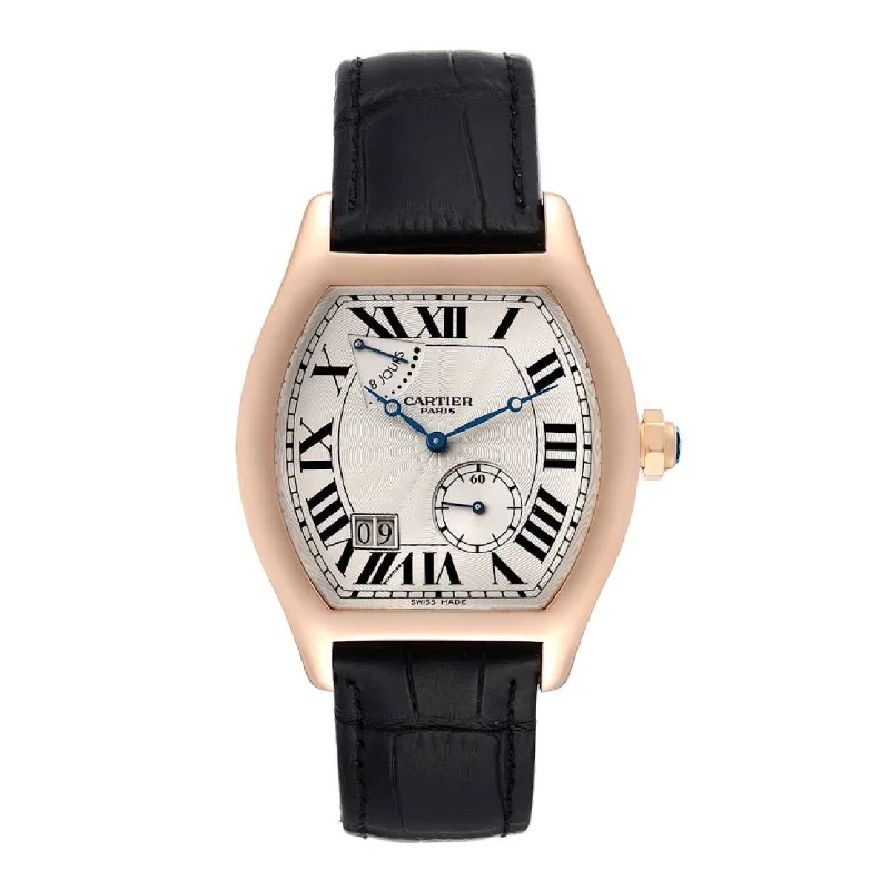 Cartier Watches: Elegant, Timeless, and Precise –Cartier Cartier Tortue 38mm Watch - Ref: W1545851 - Silver Roman Dial in 18K Rose Gold Case, Black Leather Strap