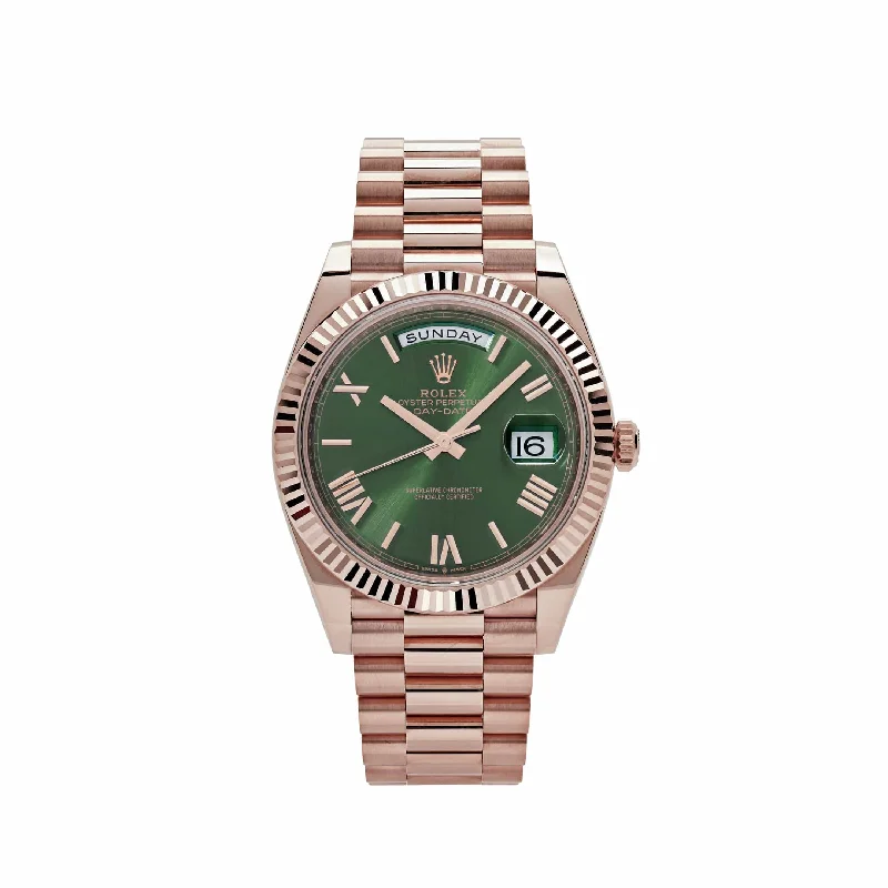 Explore Rolex’s Legendary Timepieces –Rolex Day-Date 228235  Rose Gold Olive Green Dial