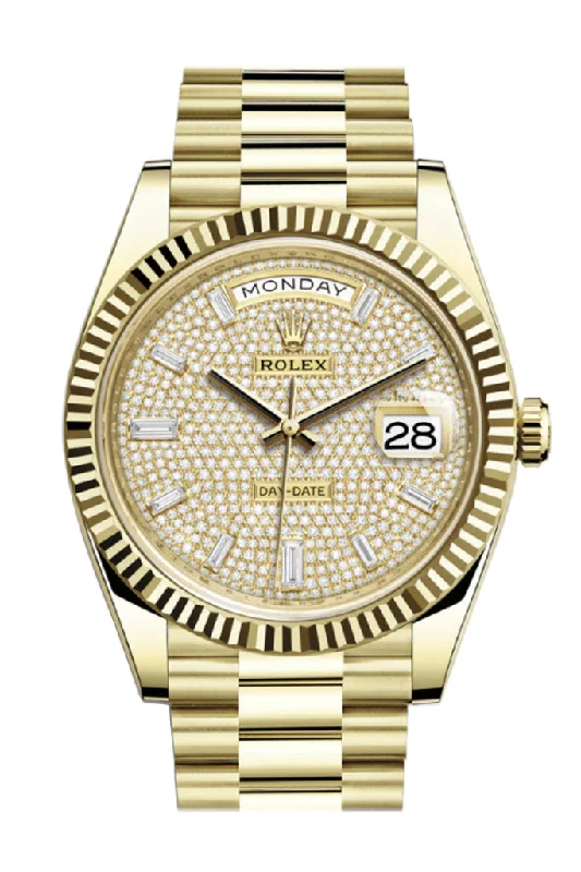 Shop Rolex Watches for Timeless Style –Rolex Day-Date 40 Diamond Paved 10 Baguette Diamond Dial 18K Yellow Gold President Men's Watch 228238