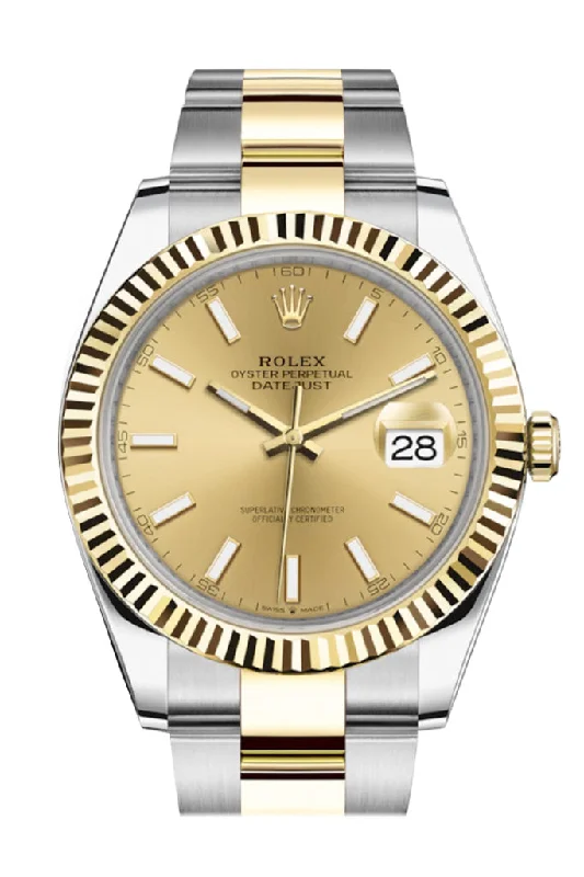 Shop Iconic Rolex Watches Today –Rolex Datejust 41 Champagne Dial Fluted Bezel 18k Yellow Gold Mens Watch 126333