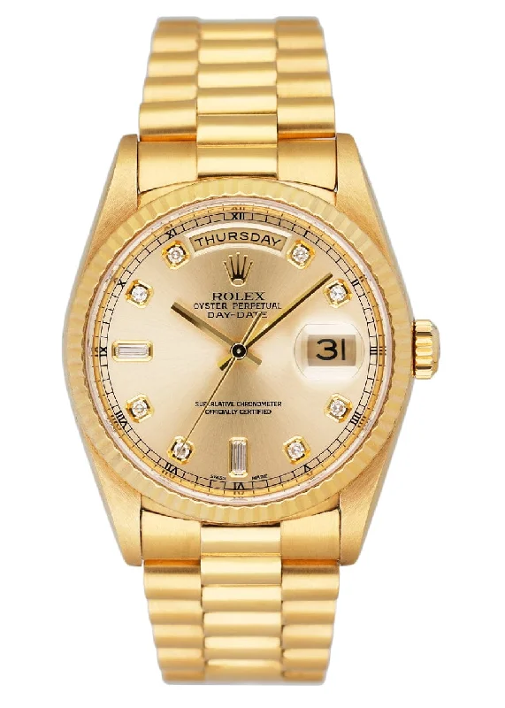 Find Iconic Rolex Timepieces Today –Rolex Day Date 18238 Diamond Champange Dial Mens Watch