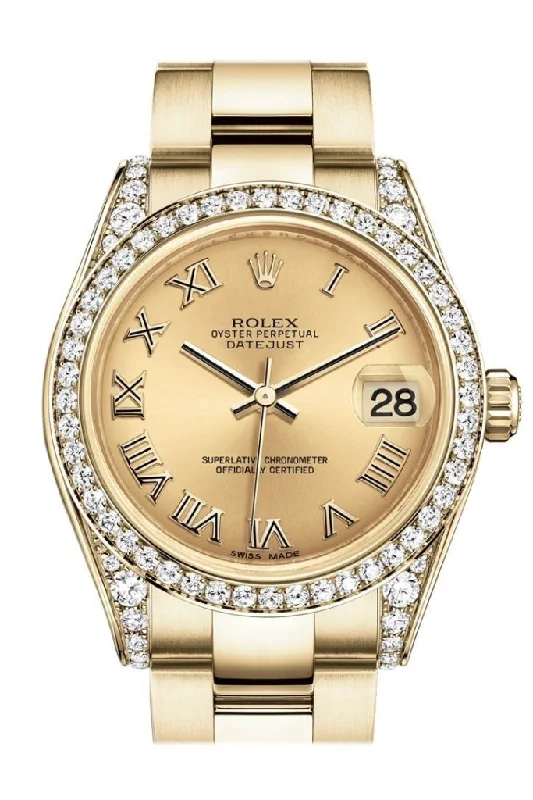 Shop Rolex Watches with Classic Appeal –Rolex Datejust 31 Champagne Roman Dial Diamond Bezel Lug 18K Yellow Gold Ladies Watch 178158 Pre-owned