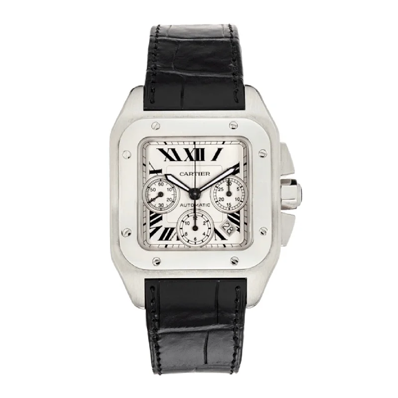 Find Classic Cartier Timepieces Today –Cartier Santos 100 42mm Watch - Ref: W20090X8 - White Roman Dial, Stainless Steel Bracelet