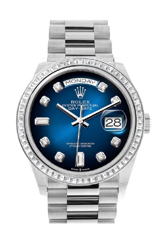 Rolex Watches: Made for the Discerning Buyer –Rolex Day-Date 36 Blue ombré Dial Diamond Bezel Platinum President Watch 128396TBR