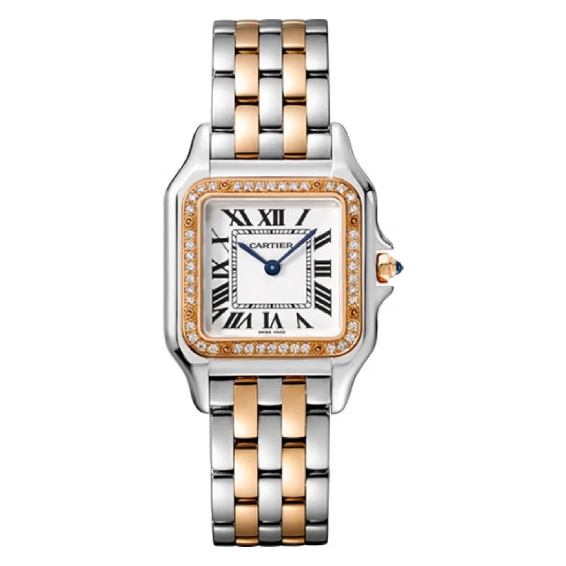 Discover Cartier Watches for Luxury and Craftsmanship –Cartier Panthere de Cartier 37mm Watch - Ref: W3PN0007 - Silver Roman Dial & Diamond Bezel in 18K Rose Gold Case, Two Tone Stainless Steel & 18K Rose Gold Bracelet