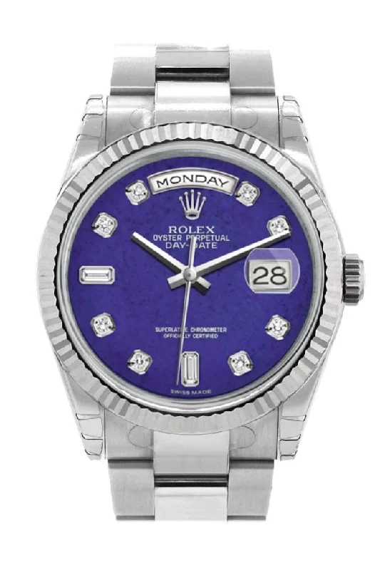 Iconic Rolex Watches for Every Wrist –Rolex Day-Date 36 Lapis Lazuli set with Diamonds Dial Fluted Bezel Oyster White Gold Watch 118239