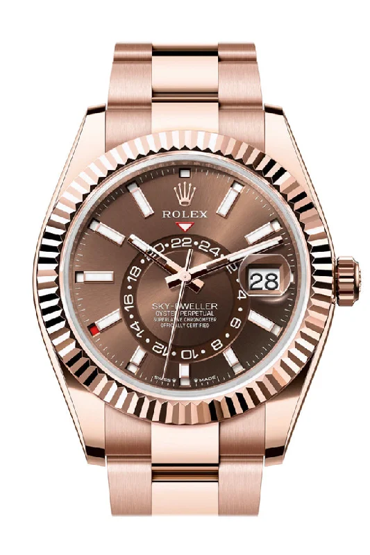 Discover Rolex Watches with Classic Design –Rolex Sky Dweller 42 Chocolate Dial Rose Gold Oyster Mens Watch 336935