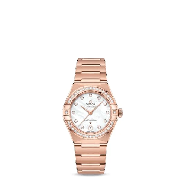 Omega Watches: Perfect for Every Discerning Collector –Omega Constellation 29mm Watch - Ref: 131.55.29.20.55.001 - White Mother of Pearl Diamond Index Dial & Diamond Bezel, 18K Rose Gold Bracelet