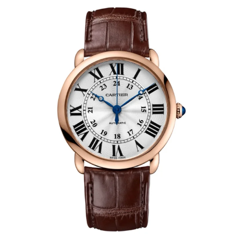 Find Cartier Watches for Every Budget –Cartier Ronde Solo de Cartier 36mm Watch - Ref: WGRN0006 - Silver Roman & Arabic Dial in 18K Rose Gold Case, Brown Alligator Strap