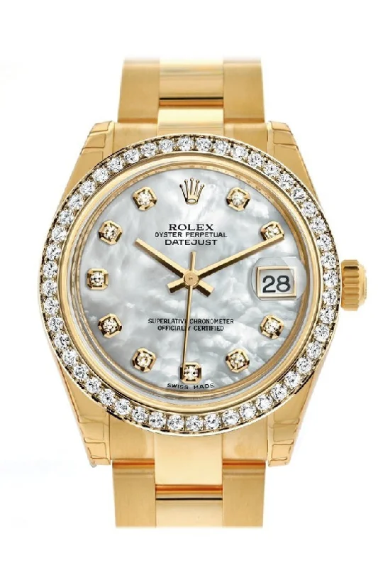 Rolex Watches: Designed for Luxury and Excellence –Rolex Datejust 31 White Mother of Pearl Diamond Dial Diamond Bezel 18K Yellow Gold Ladies Watch 178288 Pre-owned