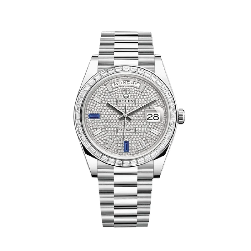 Explore the Latest Rolex Models –Rolex Day-Date 228396TBR Platinum Diamond Bezel Diamond-Paved Dial (2023)