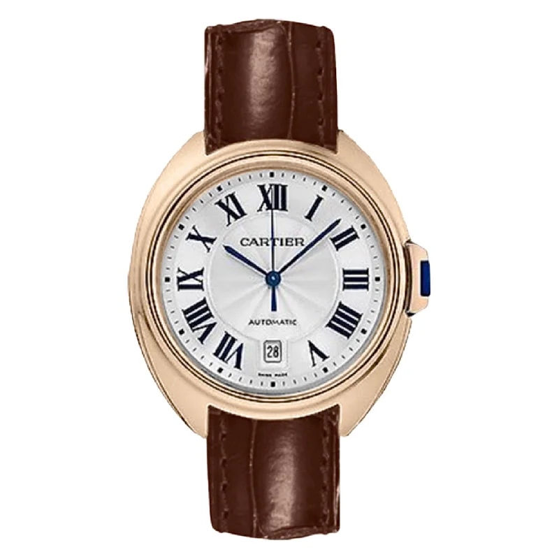 Discover Cartier Watches for Your Style –Cartier Cle de Cartier 31mm Women's watch - Ref: WGCL0010 - Silver Roman Dial in 18K Rose Gold Case, Brown Leather Strap