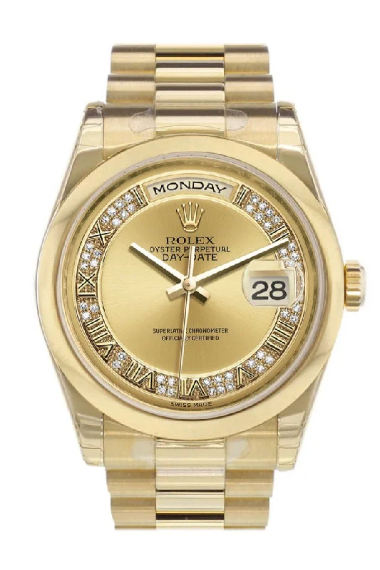 Legendary Rolex Watches for the Elite –Rolex Day-Date 36 Champagne Diamonds Dial President Yellow Gold Watch 118208