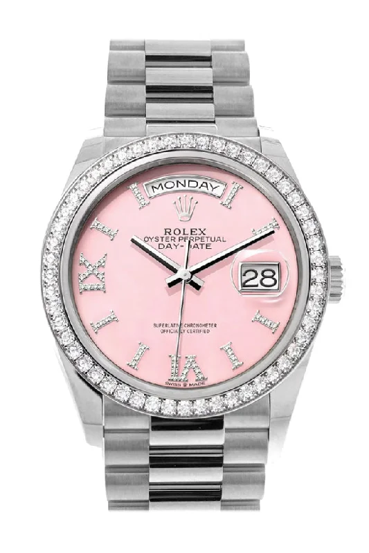 Discover Rolex Watches for Every Lifestyle –Rolex Day-Date 36 Pink Opal Diamond Dial Diamond Bezel White Gold President Watch 128349RBR